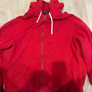 Red Polo Hoodie with Embroidered Logo